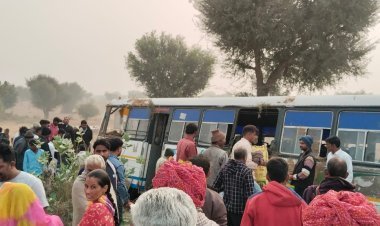 झाड़ेली गांव के समीप अनियंत्रित होकर खेत में पलटी रोड़वेज बस।