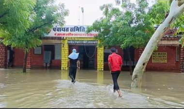 जायल उपखण्ड में भारी बारिश, सरकारी कार्यालयो में घुसा पानी पंचायत समिति भवन डूबा।